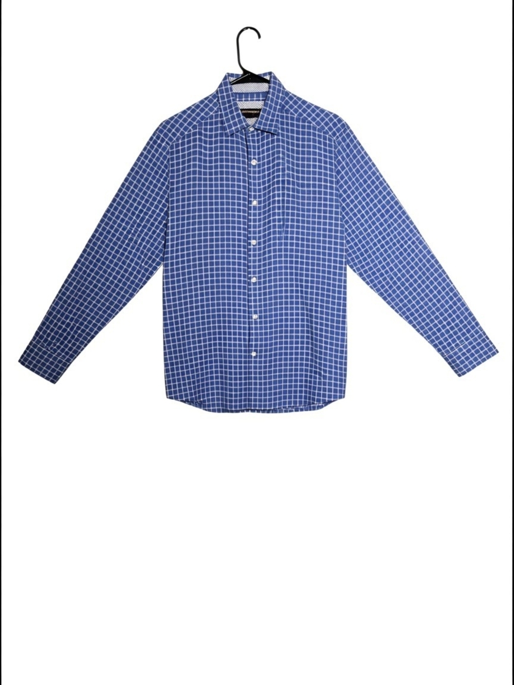 Johnston & Murphy Blue Windowpane Check Button Down Shirt Cotton Medium - Picture 3 of 8